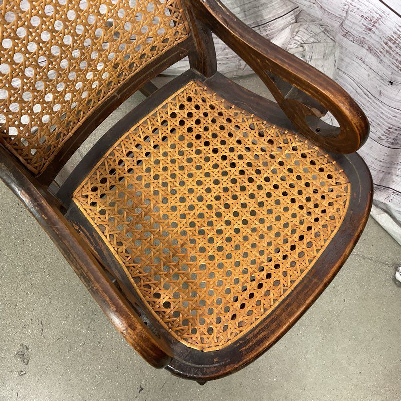 Antique Wood & Rattan Cane Hand Painted Floral Children's Rocking Chair 27"
