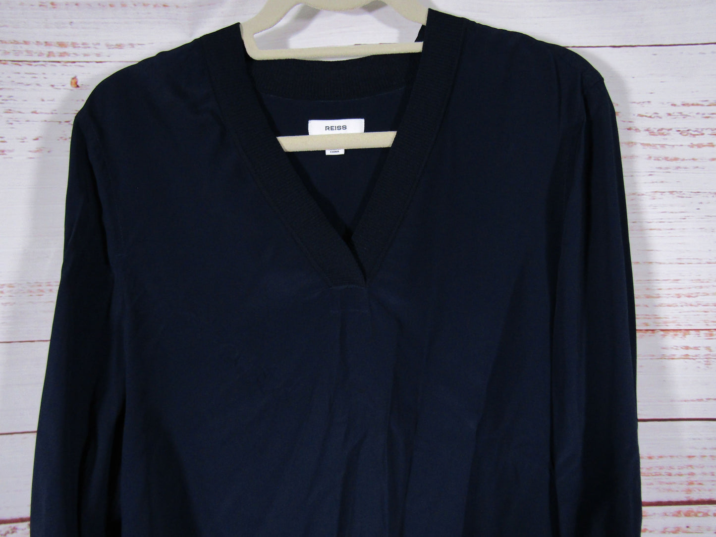 Reiss Women's Navy Blue V-Neck Long Sleeve Blouse Size 6