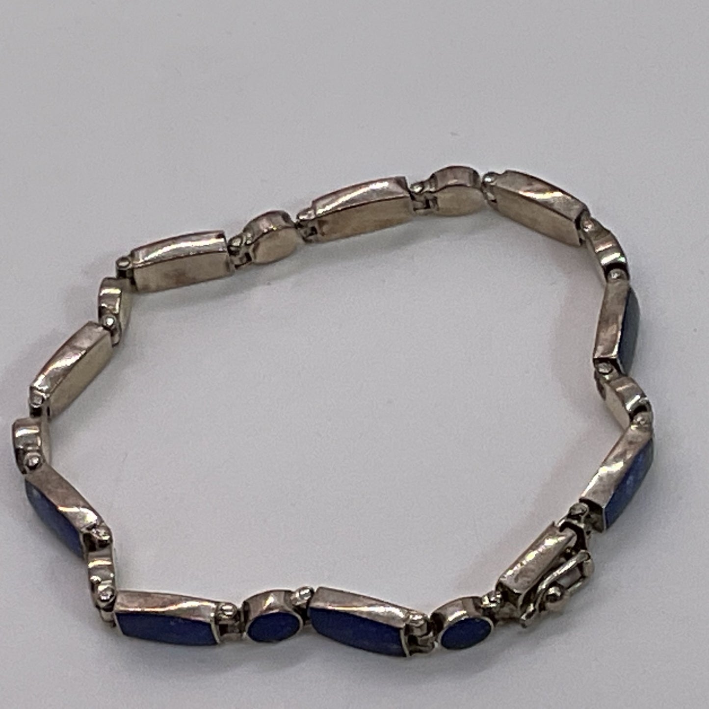 950 Silver & Lapis Link 7.5" Bracelet- 11.27g