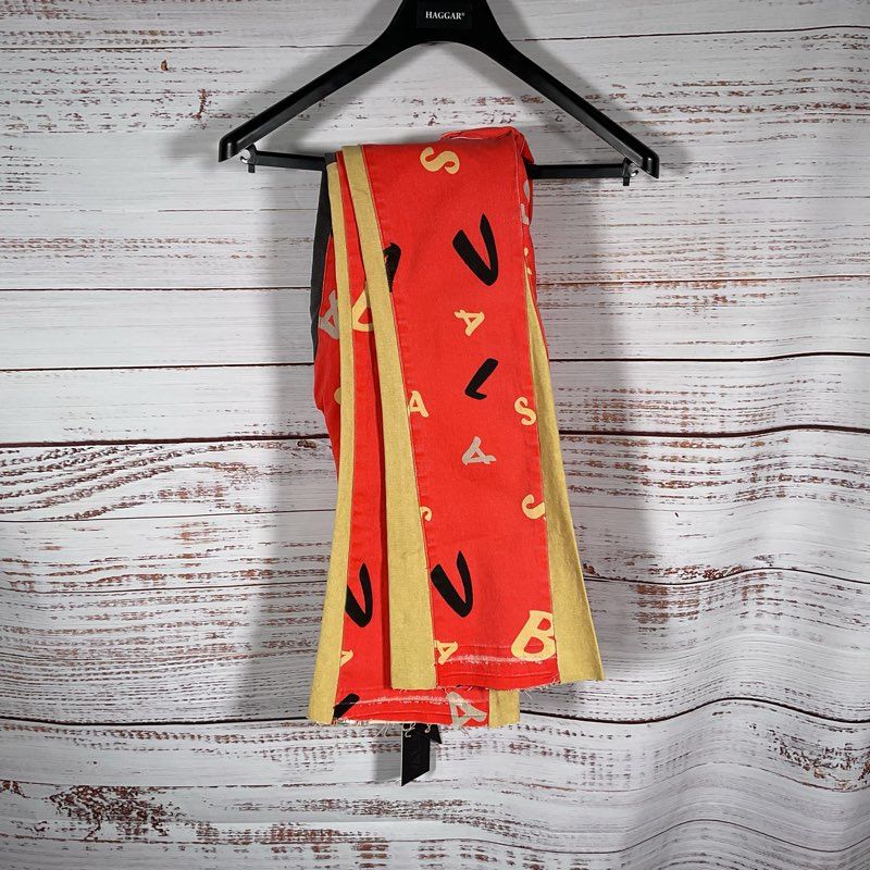 NWT Valabasas Puzzled Red Denim S/S 2 pc Pants Suit Top Size S Pants Size 32