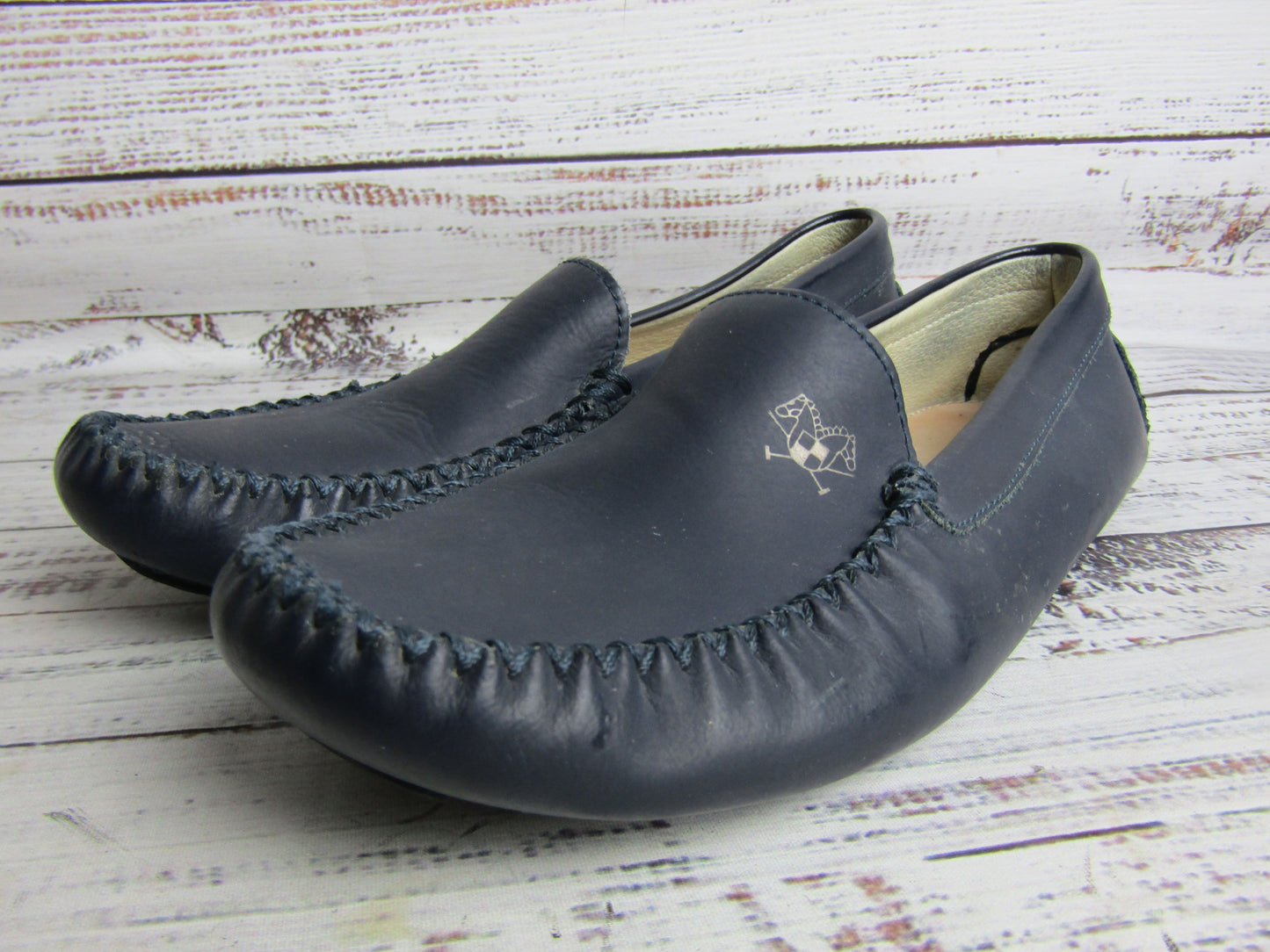 London Kids Girls Navy Blue Leather Loafers Size 4.5 Made in Italy