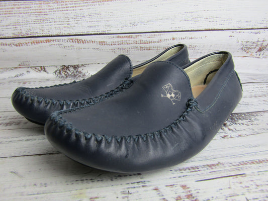 London Kids Girls Navy Blue Leather Loafers Size 4.5 Made in Italy