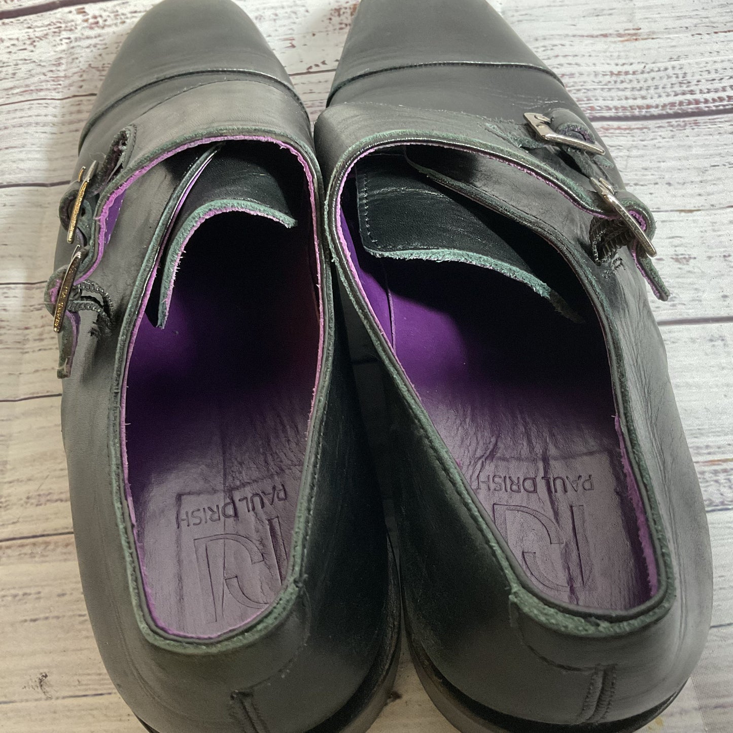 PAUL DRISH Men's Monk Strap Black Leather Shoes- SZ 10