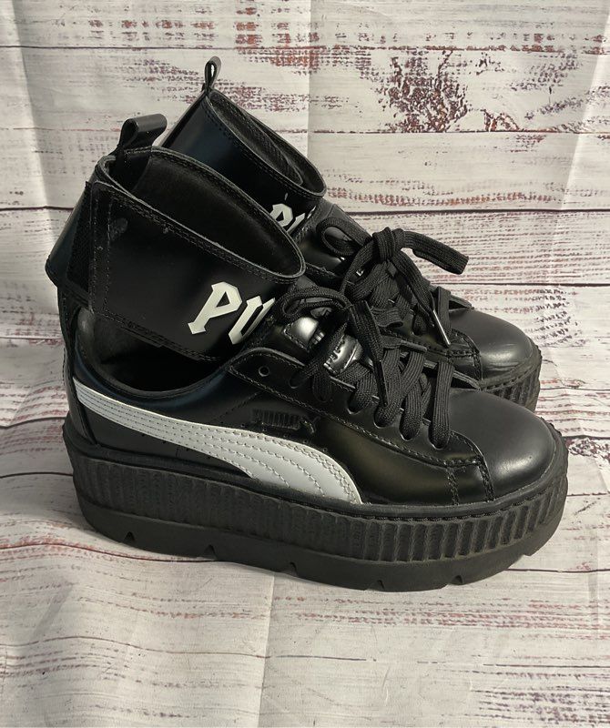 PUMA Fenty By Rihanna Black/White Ankle Strap Creeper Platform Sneakers Size 6