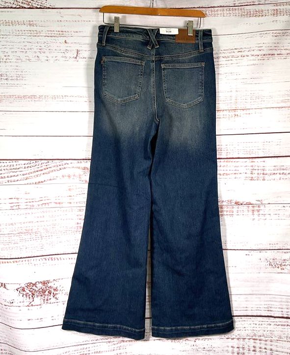 Judy Blue High Waist Front Welt Pockets Retro Wide Leg Jeans Denim 29