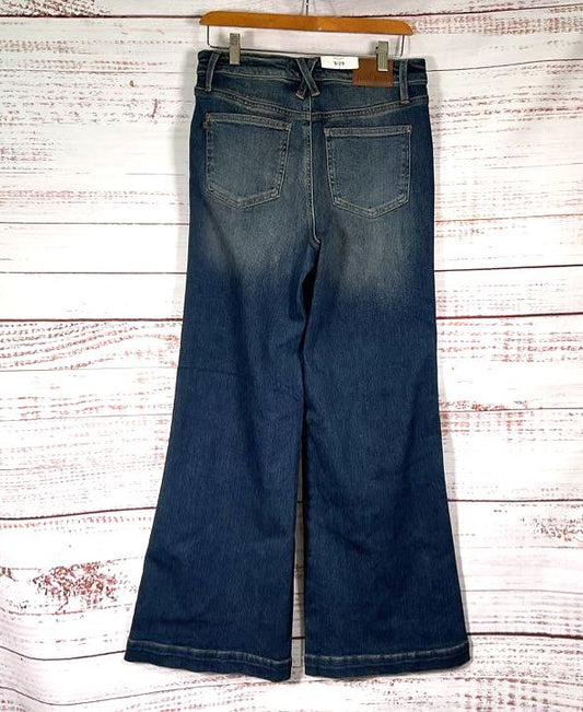 Judy Blue High Waist Front Welt Pockets Retro Wide Leg Jeans Denim 29