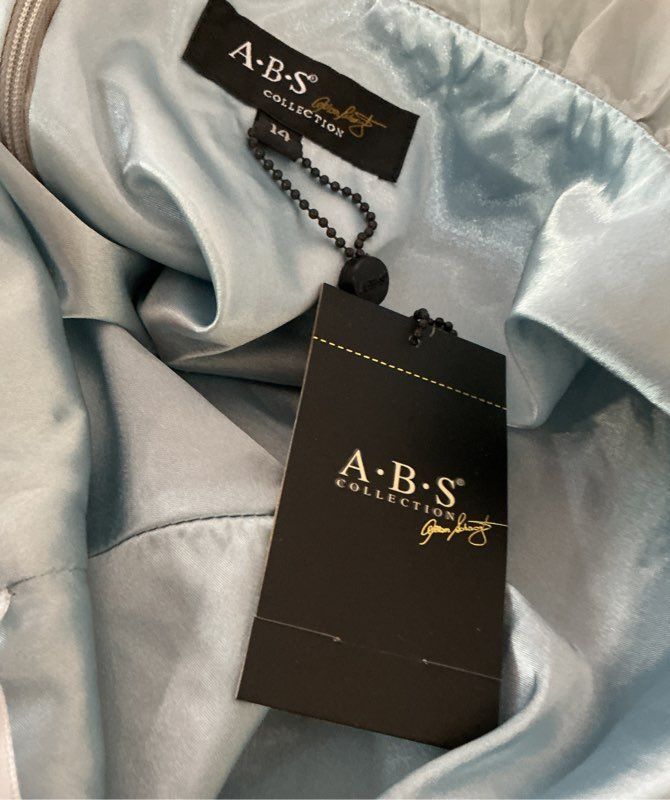 NWT ABS by Allan Schwartz Blue/Beige Ombre Silk Dress Size 14