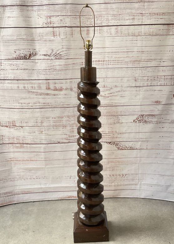 French Wine Screw Style Turned Wood 67" Floor Lamp Brown