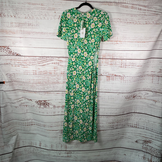 WAYF Jetset Cutout Knit Green Kelly Daisy Floral Print Dress - Size S New