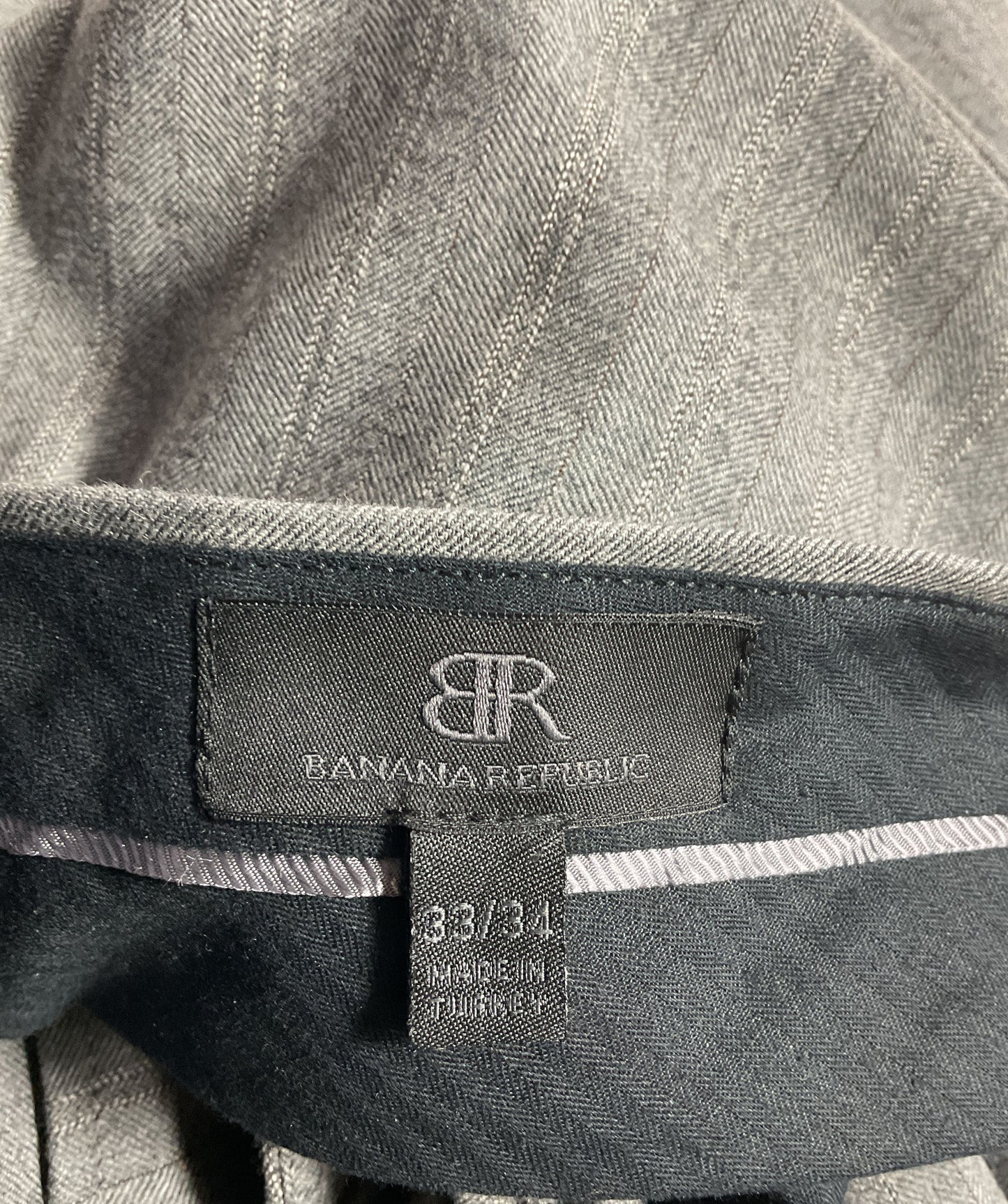 Banana Republic Pinstripe Wool 3 Piece Suit Gray 40L Blazer 33-34 Pants
