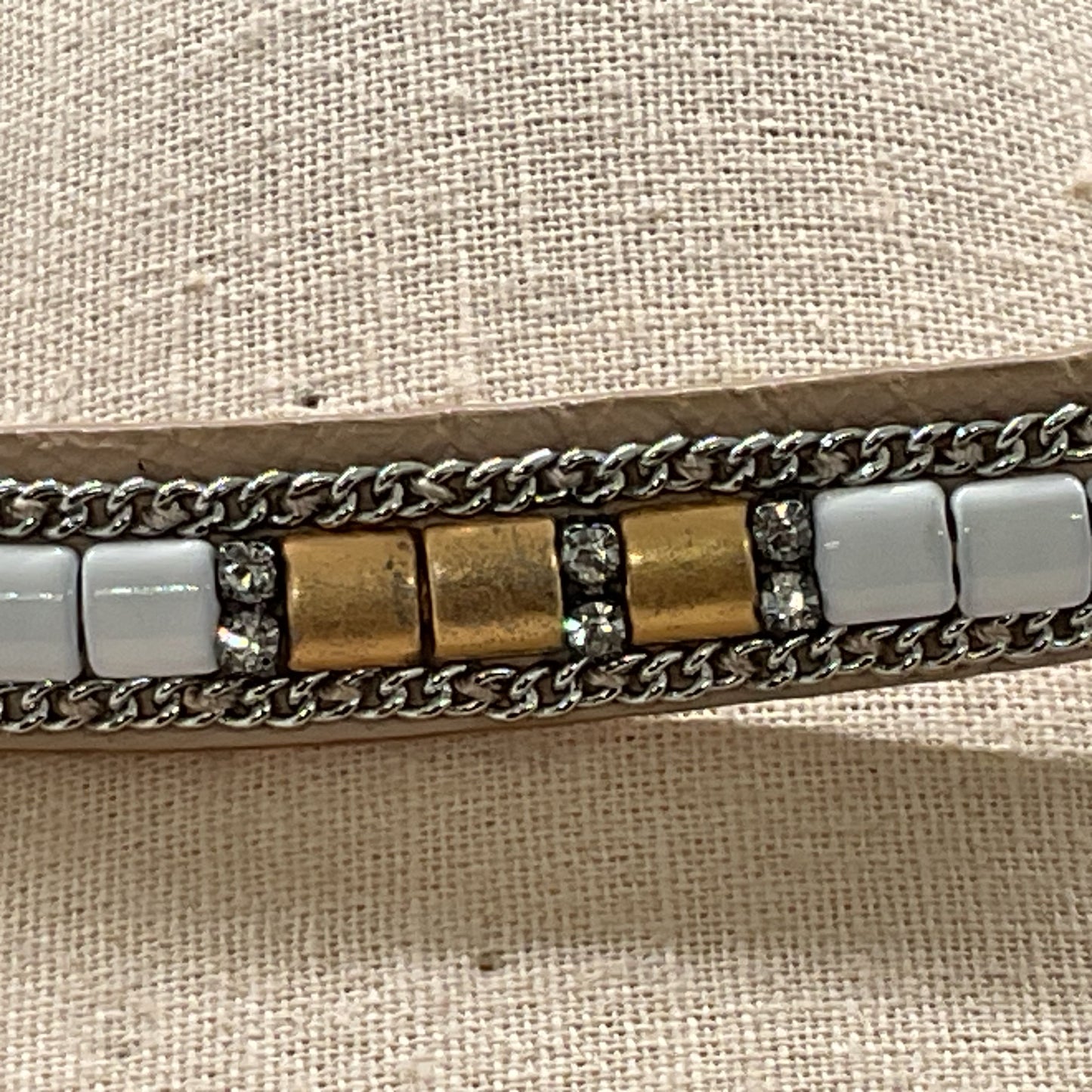 STELLA & DOT Leather & Rhinestone Choker Necklace- 14"