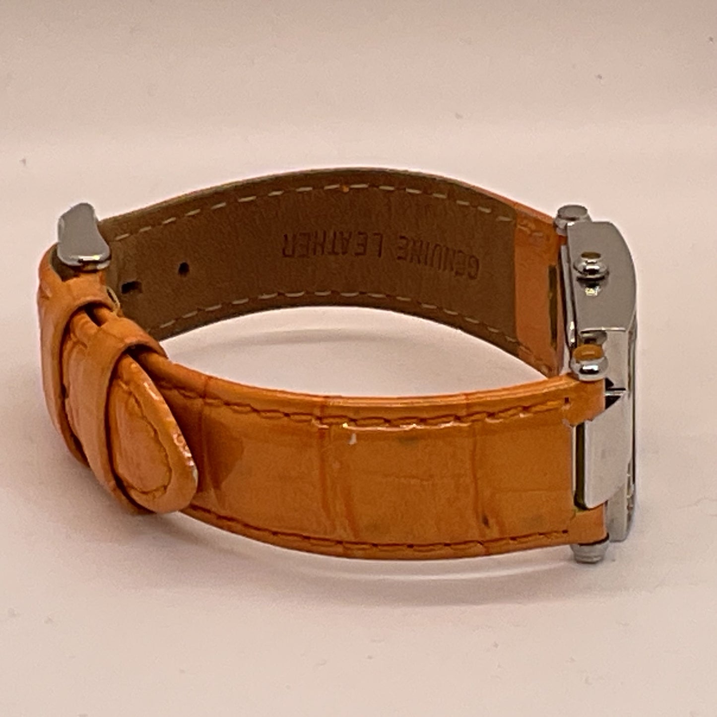 LUCIEN PICCARD Women's Square Stainless Rhinestone Orange Leather Band Watch