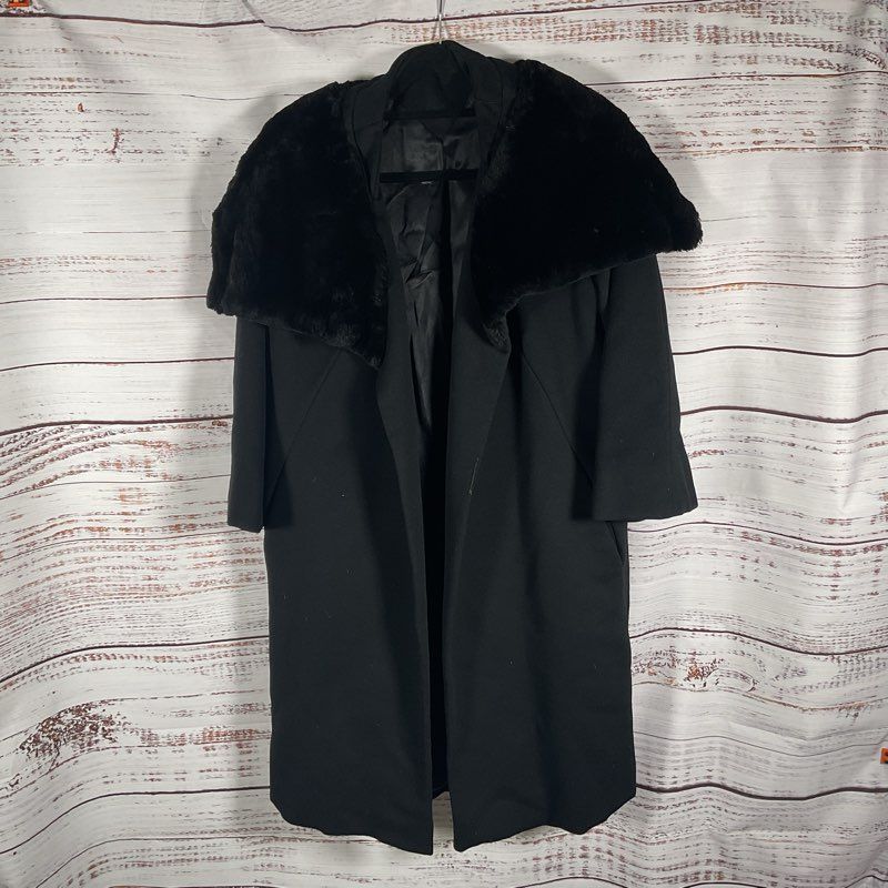 VTG. Blin+Blin Black Fur Cape Collar Wool Coat - Size in Description