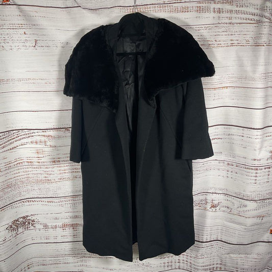 VTG. Blin+Blin Black Fur Cape Collar Wool Coat - Size in Description