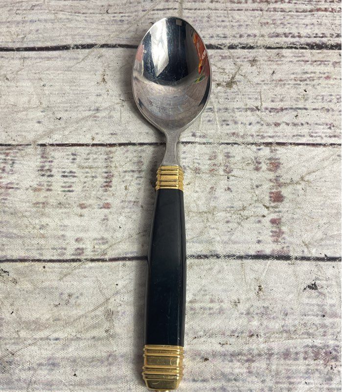 Laslo Mikasa Continental Set of 12 Stainless Steel Small Spoons Black Gold