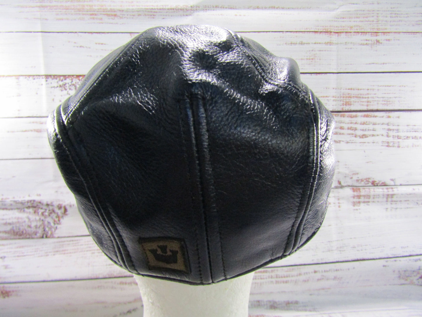 Goorin Bros Chandler Fields Men's Navy Blue Leather Newsboy Cabbie Flat Cap