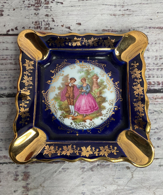 Limoges France Vintage Porcelain Fragonard Pastoral Trinket Dish Multicolor