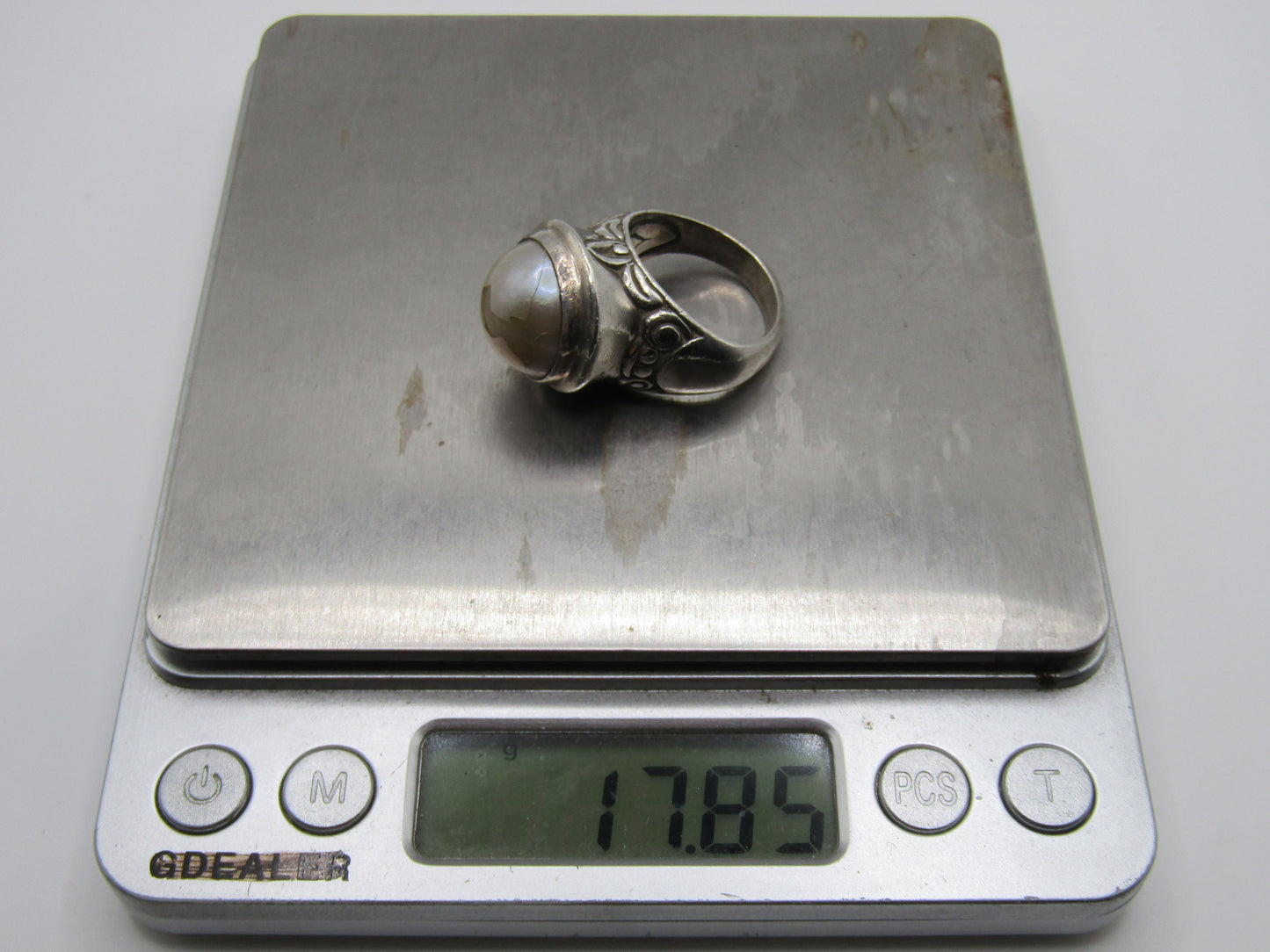 Vintage Artisan Handcrafted Sterling Silver Faux Pearl Ring Size 10