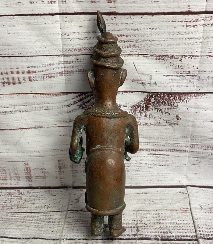 Vintage African Benin Nigerian Style 11" Sculptural Figurine Bronzed