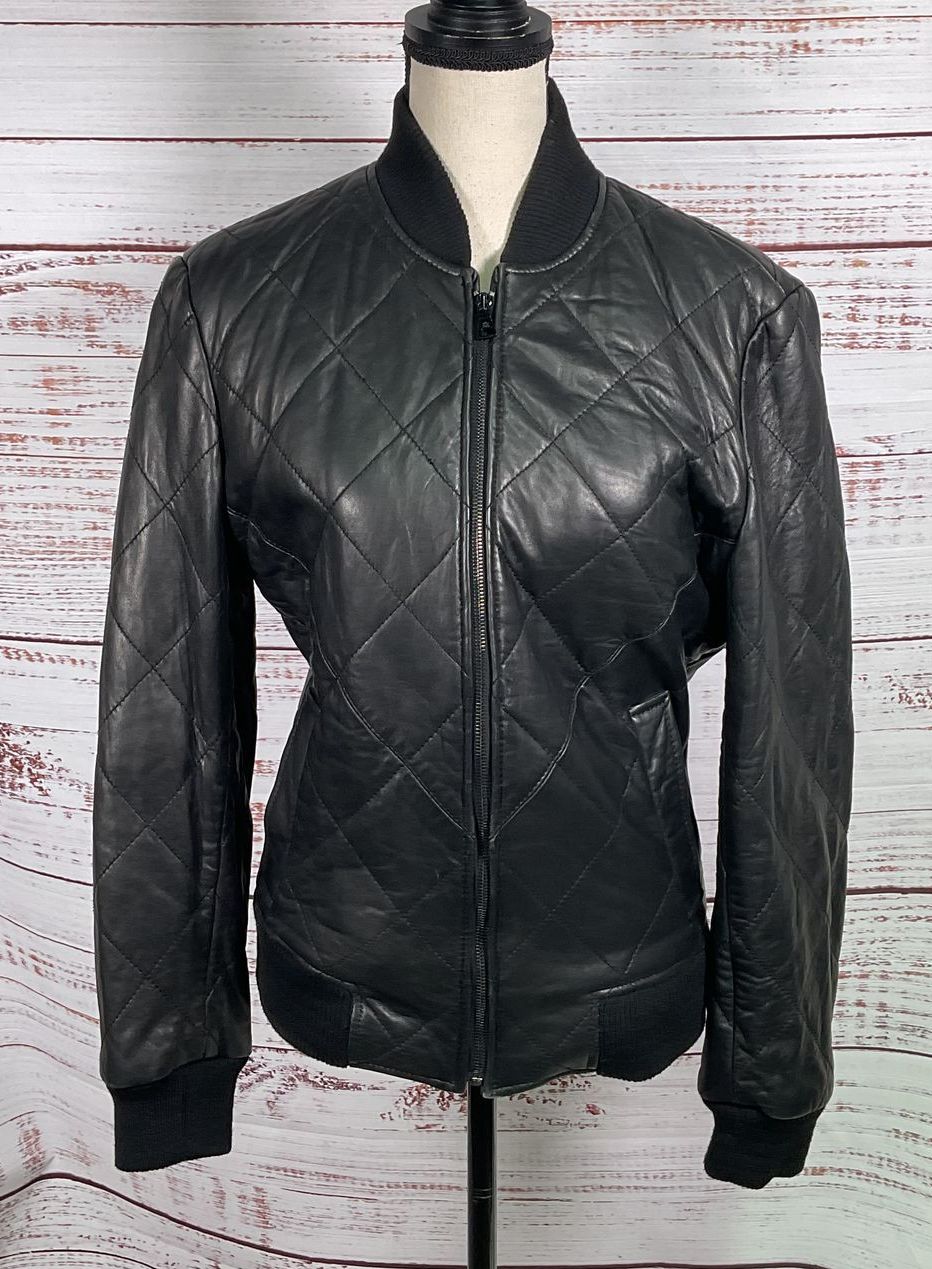 Rock & Republic Quilted Leather Bomber Jacket Black S