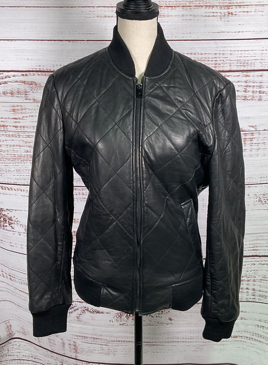 Rock & Republic Quilted Leather Bomber Jacket Black S