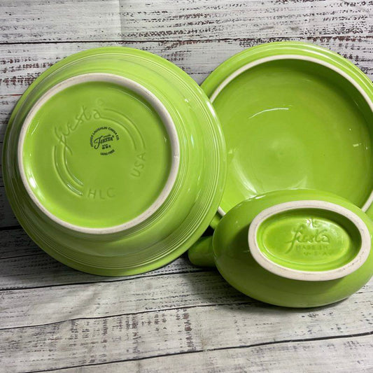 Fiesta Chartreuse Green 2 Pc. Holloware Set Gravy Boat & 9" Lidded Serving Bowl