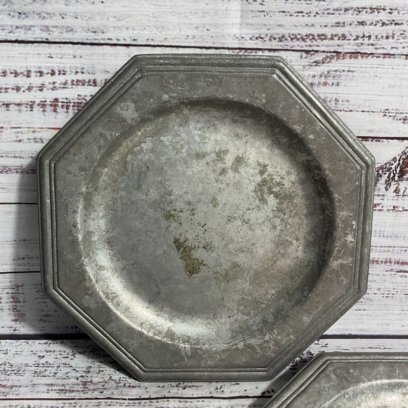 Set Of 2 Vintage Country Ware 8" Octagonal Pewter Plates