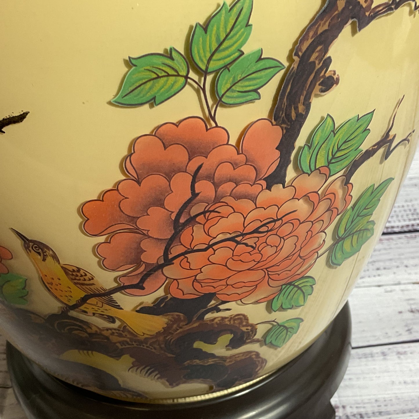 VTG. Asian Oriental Ginger Jar Floral & Birds Table Lamp - 20"
