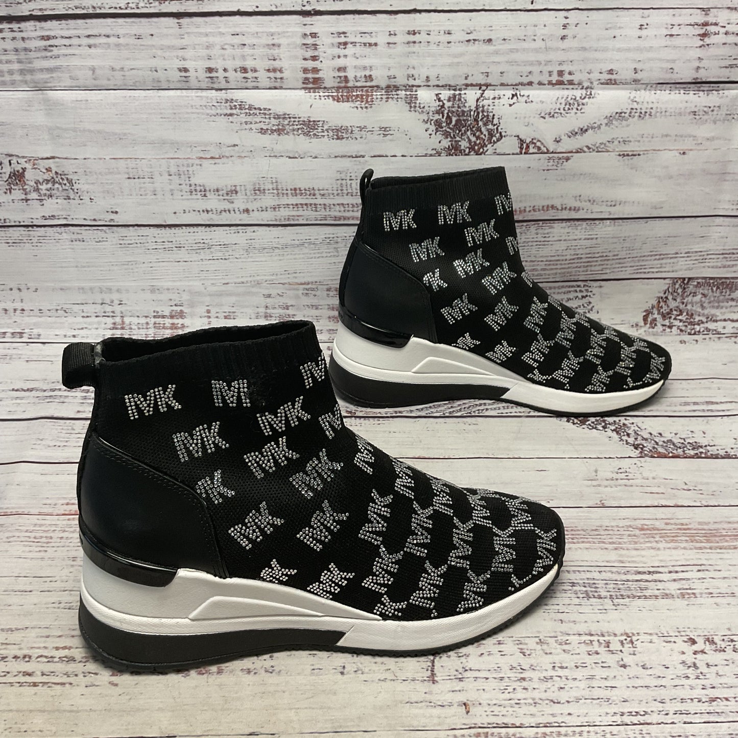 Michael Kors Skyler Stretch Sock Knit Wedge Black Rhinestone Shoe Women Size 8.5