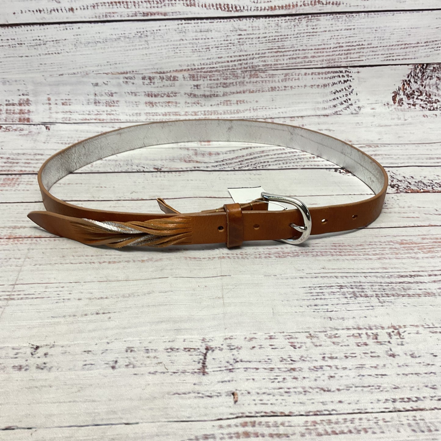 Iro Brown Silver Leather Twisted End Belt - Size 37"