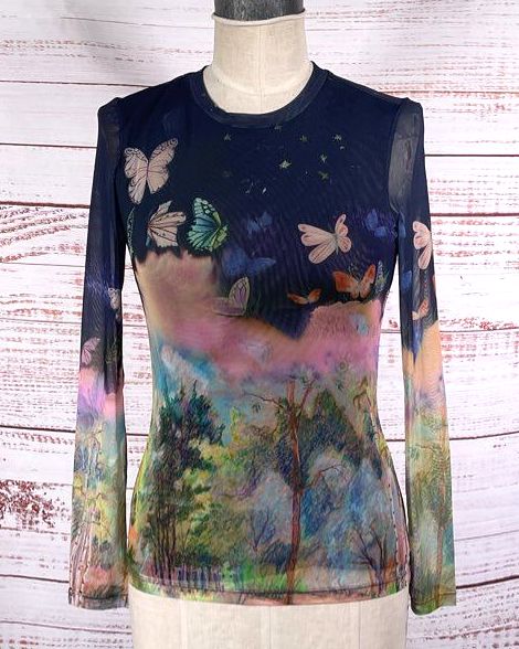Johnny Was Natalie Tee Mesh Crewneck Tee Multicolor S