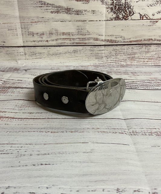 Vintage Leather Brown Belt with Silver Hinge Buckle