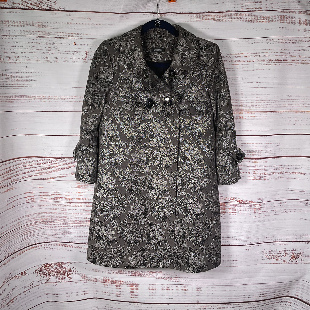 Sinequanone Jacquard Silver Grey Floral Design Coat - Size 38