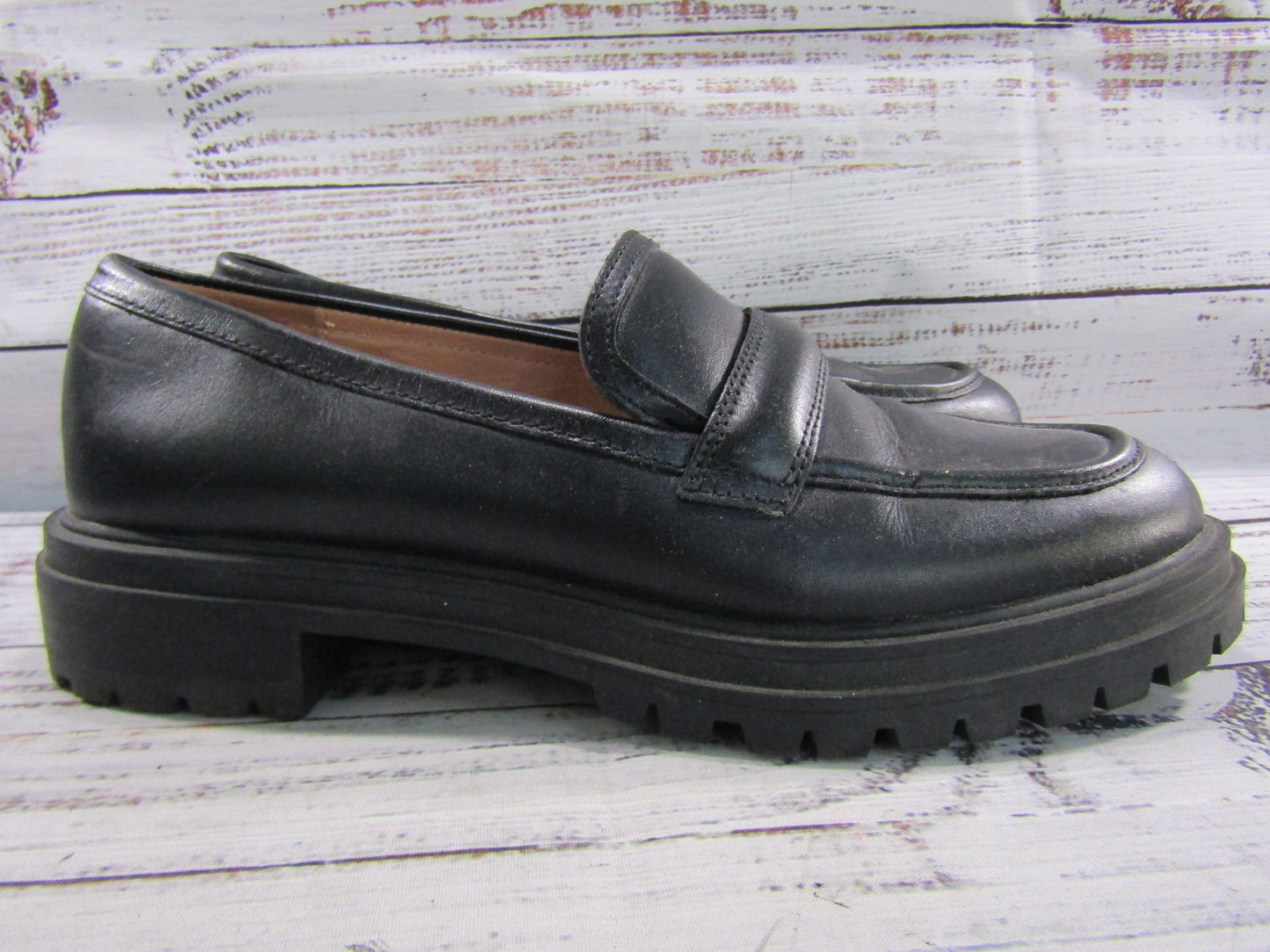 Madewell The Bradley Women's Black Leather Lug Sole Loafers Size 9.5 NG674