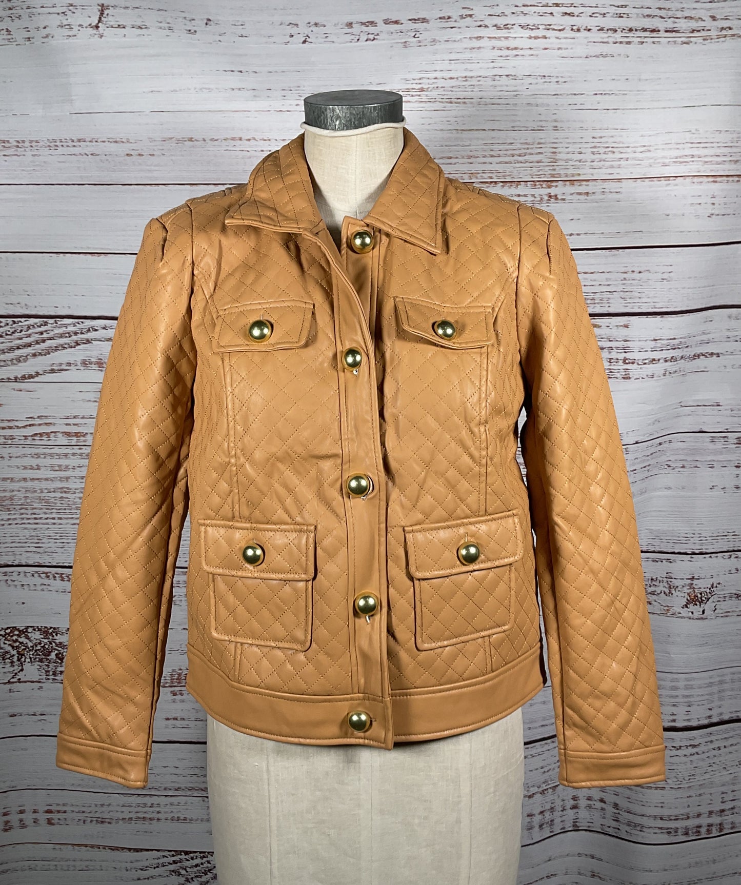 G By Guiliana Black Label Quilted Faux Leather Jacket Camel S