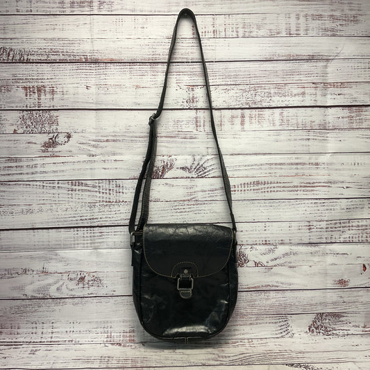 Jack Georges Black Leather Flap Crossbody Bag Purse 3"x8"x10"