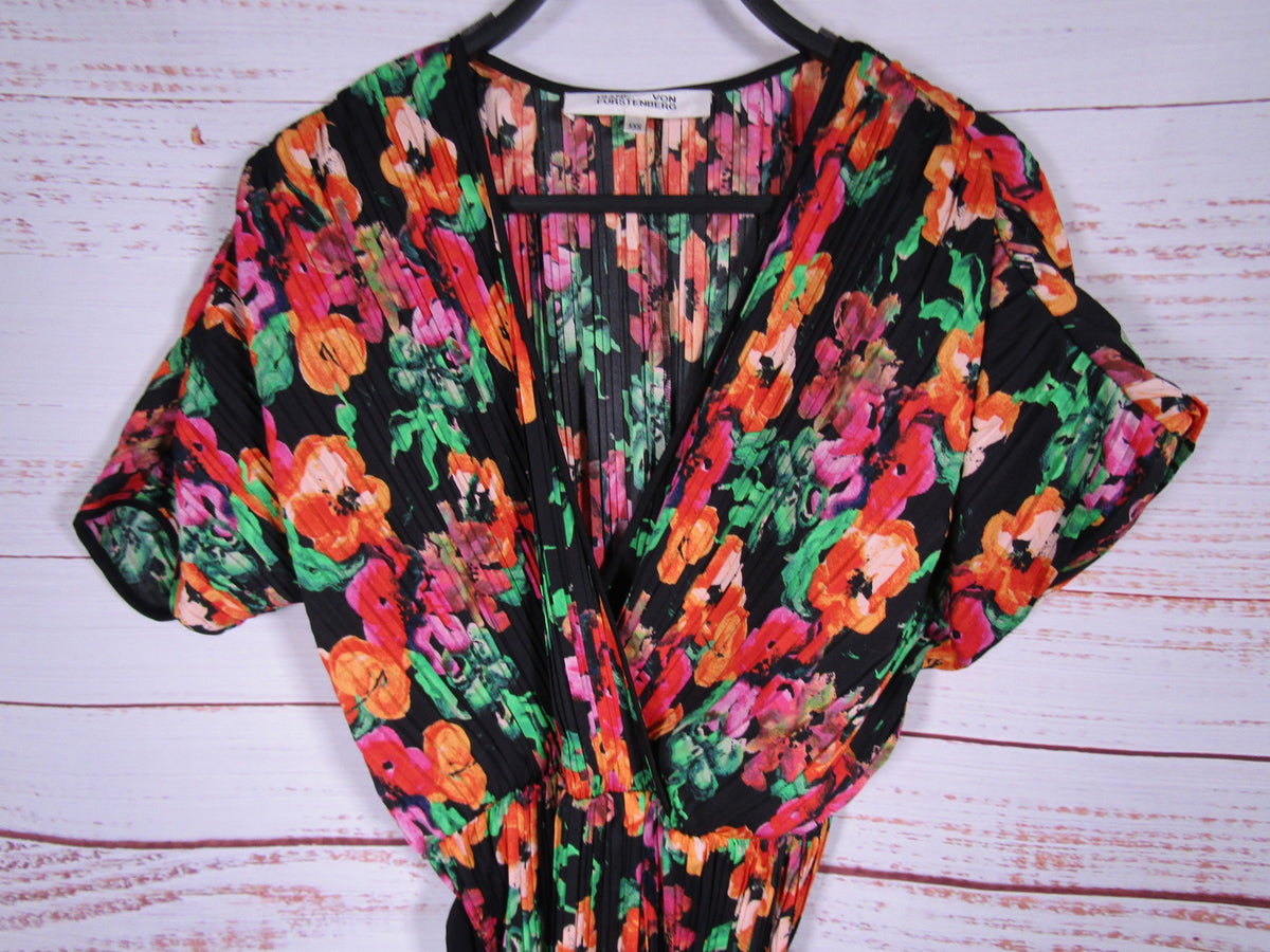 Diane Von Furstenberg Autumn Women's Multi-Color Pleated Midi Dress Size XXS