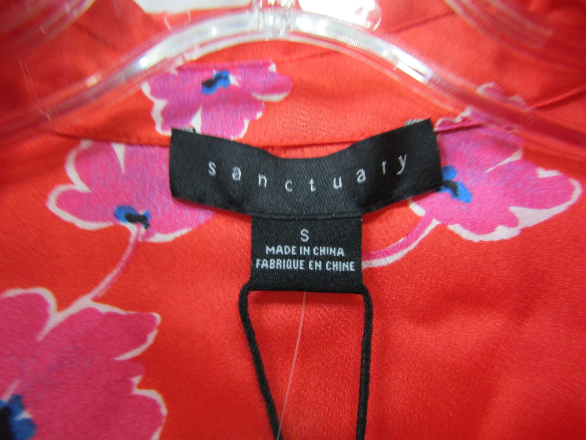 Sanctuary Lover Tie Women's Red Floral Button Down Blouse Size S