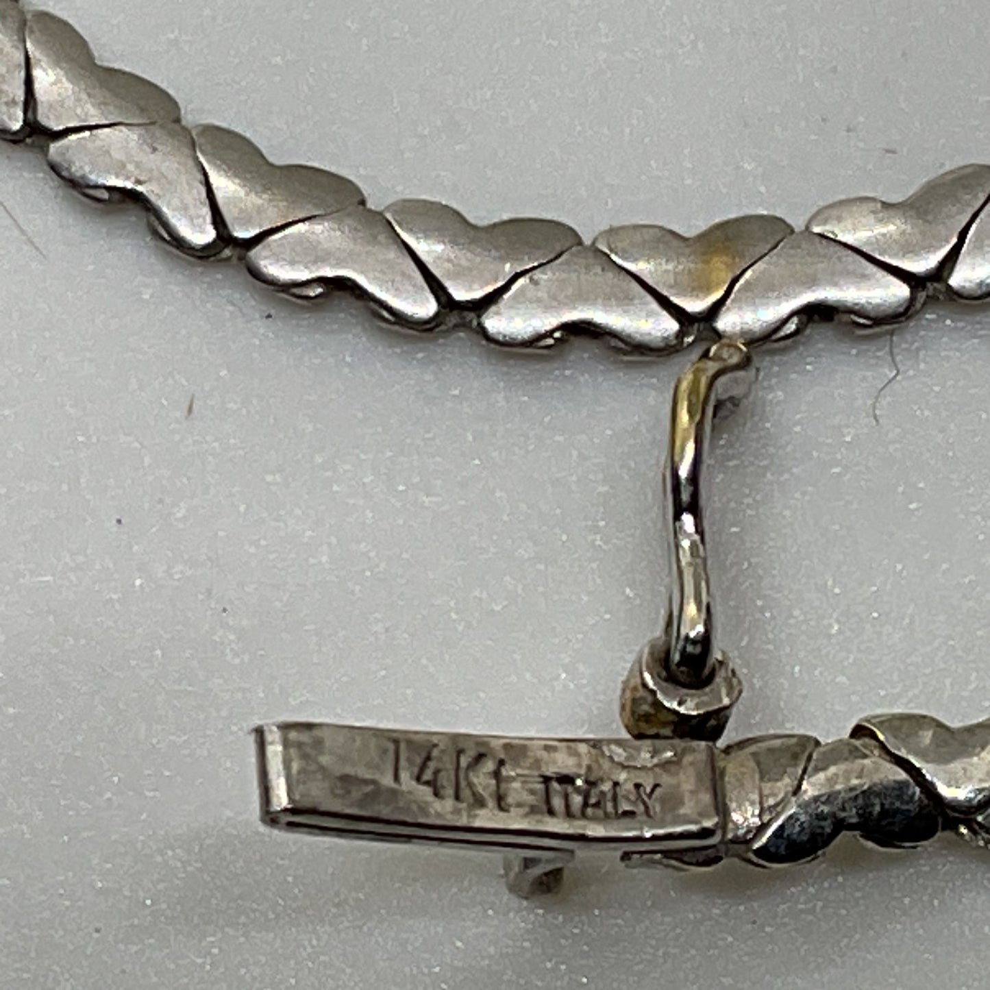 14K White Gold & Diamond Y Drop Heart Linked Chain 15.25" Necklace- 8.64g