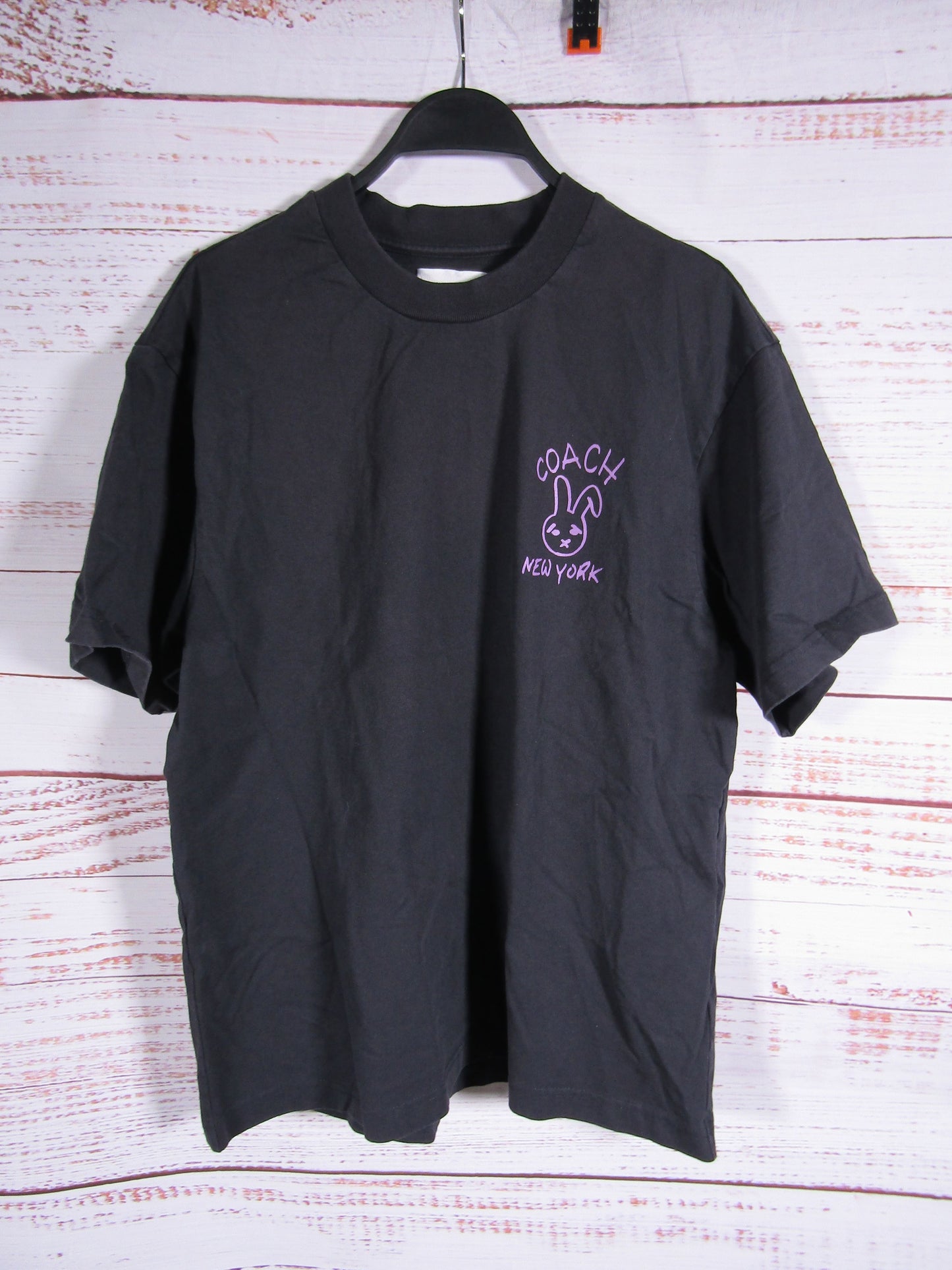 Coach Bunny Skater Women's Distressed Black Bunny Print T-Shirt Size L