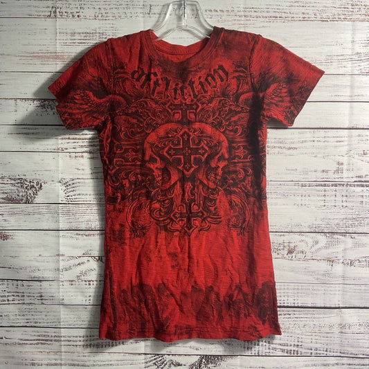 Affliction Red Cotton MMA Fedor vs. Barnette Trilogy Y2K Skull S/S T-shirt sz S