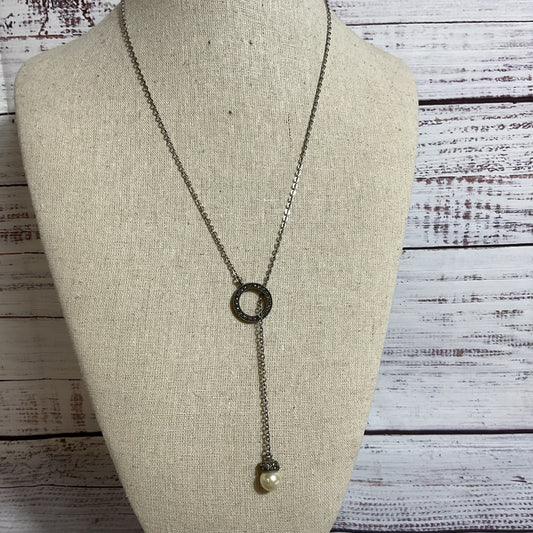 Sterling Silver & Faux Pearl Marcasite 24" Y Necklace- 11.42