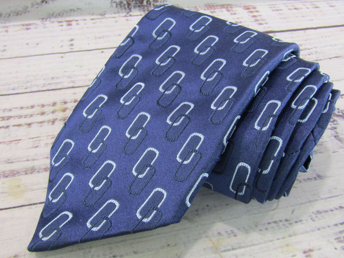 Fendi Men's Blue Interlocking Link Print Silk Tie Made in Italy