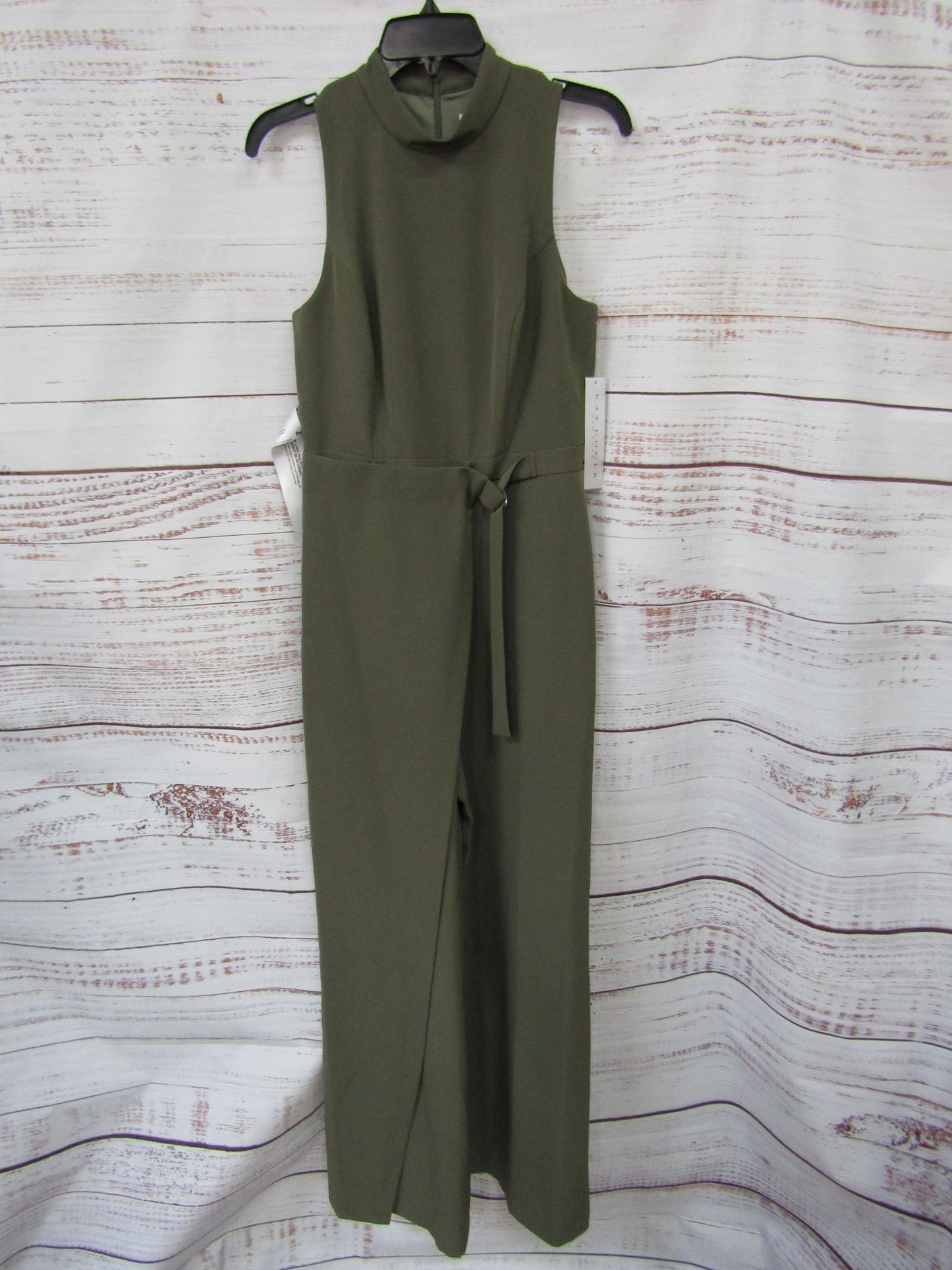 Kay Unger Gabriela Women's Olive Sleeveless Jumpsuit Size 6 5648558