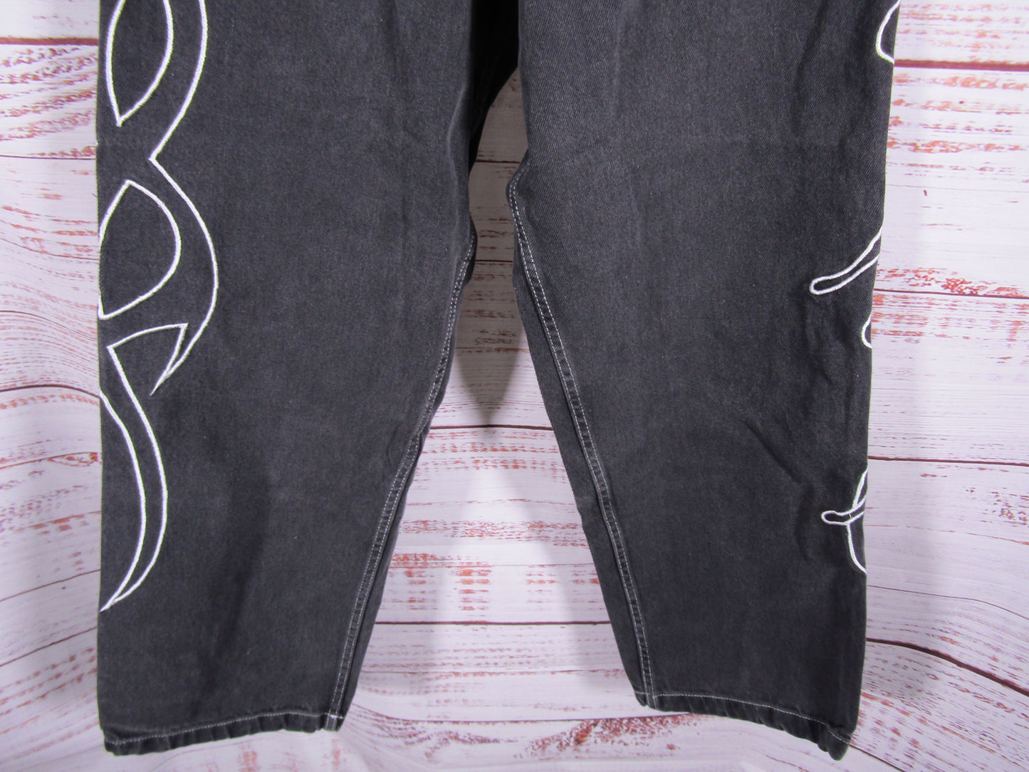 Vaneta Women's Embroidered Black Denim Wide Leg Jeans Size S