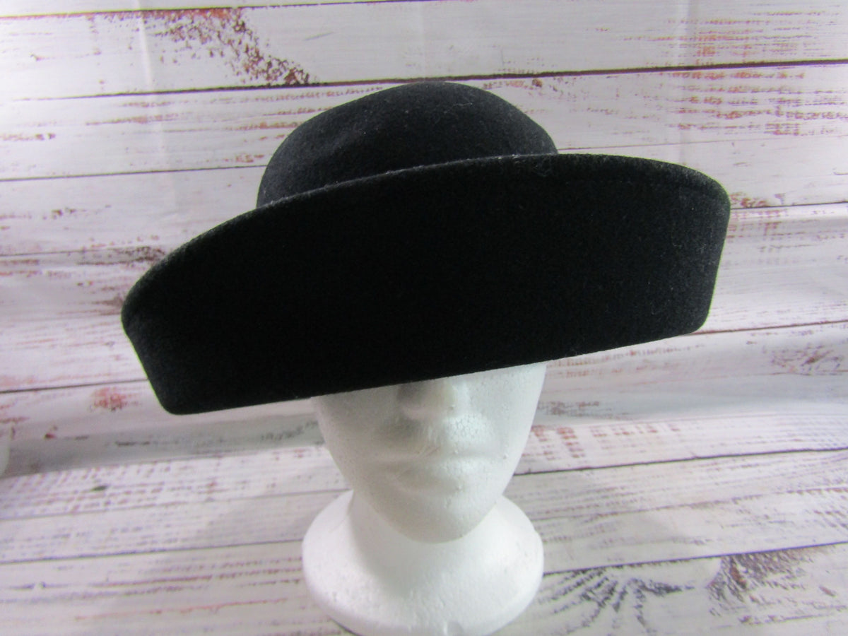 Scala Women's Black Wool Floral Velvet Trim Cloche Hat Size S