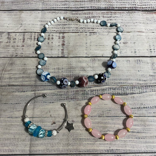 Multicolor Glass Beaded Jewelry 3 Pc. Lot (1 Necklace, 2 Bracelets)