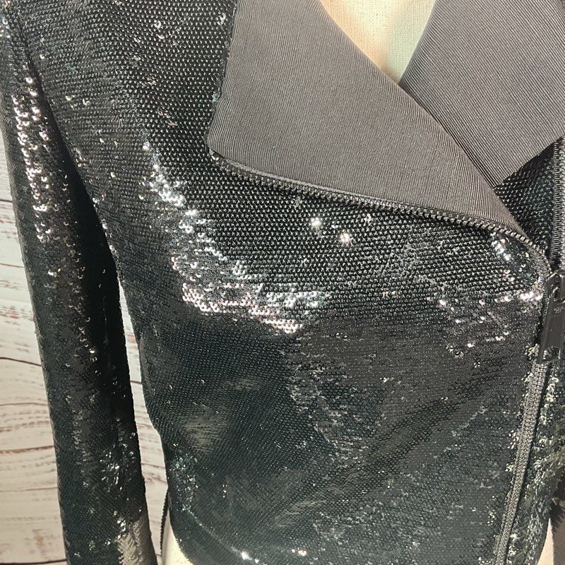NWT Rachel Zoe Cassie Black Sequin Moto Jacket - Size 0 MSRP >$250 *DAMAGED*