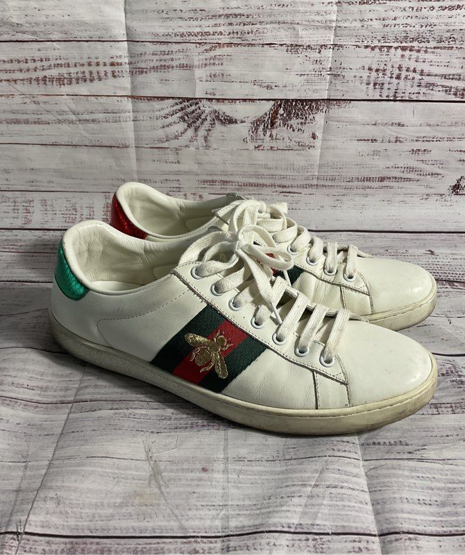 Gucci GG ACE 429446 Men's Sneakers White Leather Size 11 US/44.5 Bee Embroidered