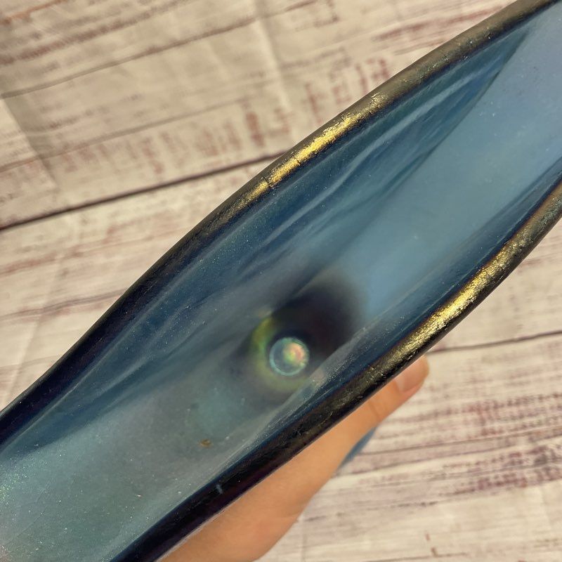 VTG. Fenton Sapphire Blue Carnival Glass 8" Iridescent Fan Vase Mma